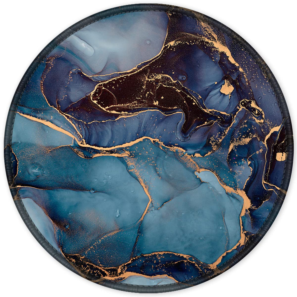 ITNRSIIET Round Mouse Pad with Stitched Edge Premium-Textured Waterproof Non-Slip Rubber Base Desktop Protection Mat Diameter 8.7 inches, Blue and Black Marble