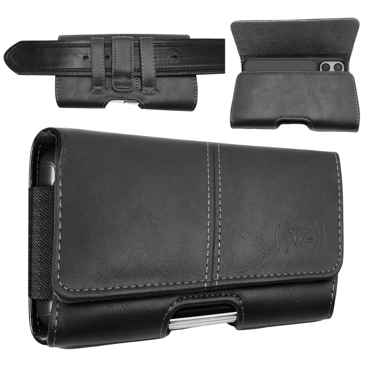 Leather Phone Holster for Men, Belt Holder for iPhone, Brown, Medium