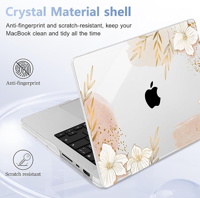 for MacBook Pro 16 inch Case 2021 2022 2023 2024 Release A3186 A3403 M4 A2991 M3 A2780 M2 A2485 M1 Pro/Max, Hard Shell Case with Screen Protector & Keyboard Cover, Floral P295