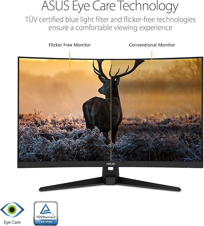 ASUS TUF Gaming VG328H1B 32” Curved Monitor, 1080P Full HD, 165Hz (Supports 144Hz), Extreme Low Motion Blur, Adaptive-sync, FreeSync Premium, 1ms, Eye Care, HDMI D-Sub