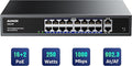 18-Port Ethernet Gigabit PoE Switch, 16-Port PoE with 2 Uplink Gigabit Ports, 250W Built-in Power, Metal Casing and 19-inch Rackmount, Traffic Optimization, Plug and Play, Unmanaged(SG518P)
