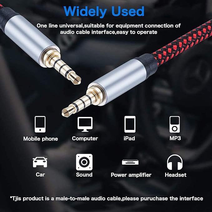 Male to Male Audio Cable 20Ft, 90 Degree TRRS 3.5mm 4 Pole Nylon Braided Stereo Aux Cable for Headphones, PS4, Phone, Tablets, Headset, PC, Laptop and More (20Ft)