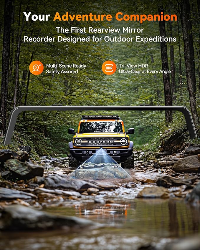 WOLFBOX G900 Tripro Bumper Version 3 Channel 4K Mirror Dash Cam, STARVIS 2 IMX678 Night Vision, 4K+2.5K+1080P Front and Rear Bumper Dash Cam, 5.8GHz WiFi, Voice Control, Includes 256GB Card & GPS