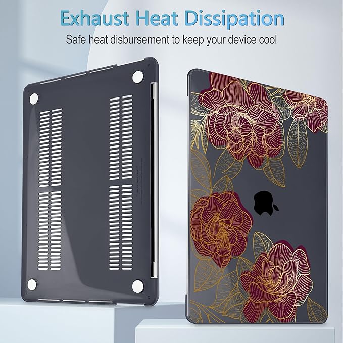 Mektron Case for MacBook Pro 16 Inch A2141 Cover 2019 Release 16" with Liquid Retina Display/Touch ID, Plastic Hard Shell with Keyboard Skin & Screen Protector & Dust Plug, A-Golden Rose