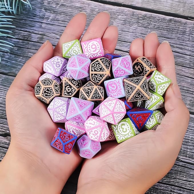 CiaraQ DND Polyhedral Dice Set (42pcs) with A Gold Pattern Drawstring Bag for Dungeons and Dragons RPG MTG Table Games. 6 Sets Fantasy Role Playing Dice