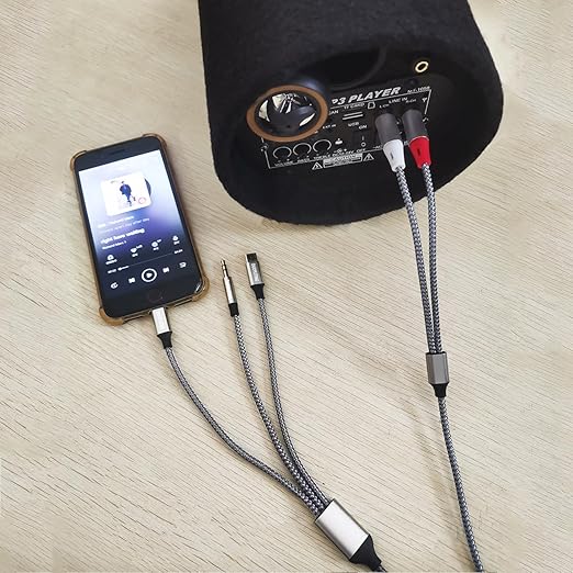 3 in 1 Audio Cable, iOS Phone/3.5mm AUX/USB C to 2 RCA,Stereo Audio Adapter for iPhone/Type C Phone/AUX to Amplifier/Sound Box & Home Theater etc.16.5FT