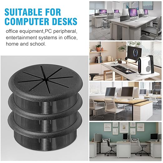 2-3/8" Black Desk Grommet, JTemgle Flexible Cable Grommet Rubber Cable Hole Cover Wire Organizer Caps Desktop Cord Management for Home Office TV Stands Tabletops, 10 Pieces