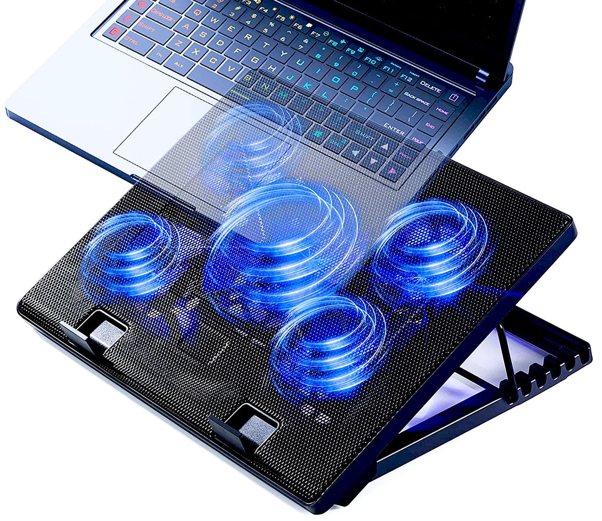 Laptop Cooling Pad 17inch 15.6 14 13 12inch Gaming Cooler Pad Chill Mat 5 Quiet Fans LED Lights and 2 USB 2.0 Ports Adjustable Mounts Laptop Stand Height Angle
