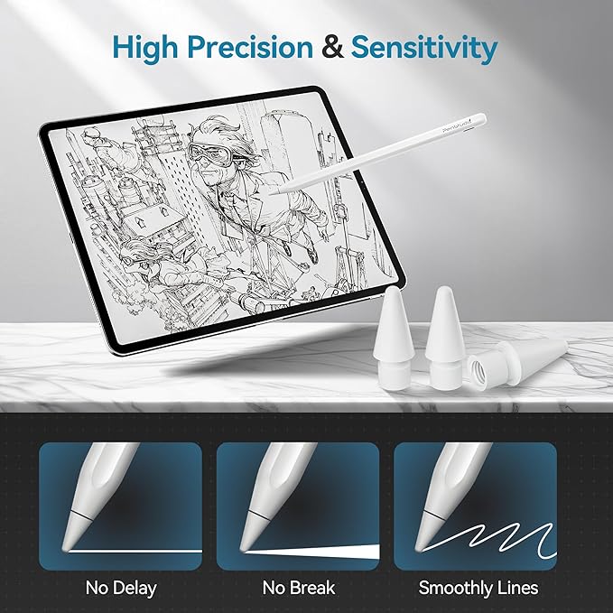 Replacement Tips for Apple Pencil Pro/1st/2nd &USB-C, 3 Pack High Sensitivity Nibs, Durable Stylus Pen Tip Accessories, Precise Control No Delay, Smooth iPencil Tips Replacement (Black)