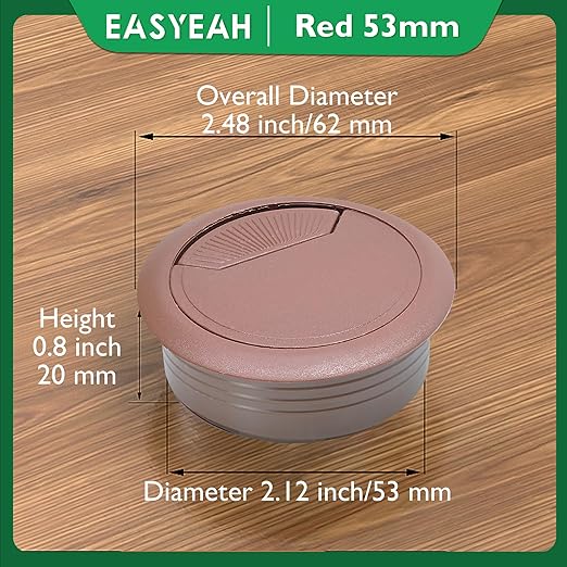 5 Pcs Desk Grommet 2-1/16" / 53 mm, Desk Cord Hole Cover, Cable Grommet ABS Plastic, Desk Hole Grommet for Home & Office Pc, Detachable Adjustable Cable Cord Organizer-Reddish Brown