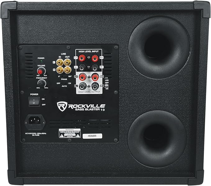 Rockville BASS Blaster 10 750W Powered 10" Home Theater Subwoofer Sub, LED Lighting, RCA Inputs/Outputs, Variable Crossover, for Home Theater and Studio Audio