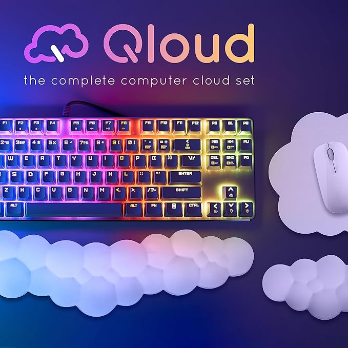 Qloud Cloud Wrist Rest Keyboard Wrist Rest for Computer Keyboard Pad, Cloud Keyboard Wrist Rest, Wrist Pad for Keyboard, Memory Foam, Non Slip Base, Comes with Mouse Pad - White