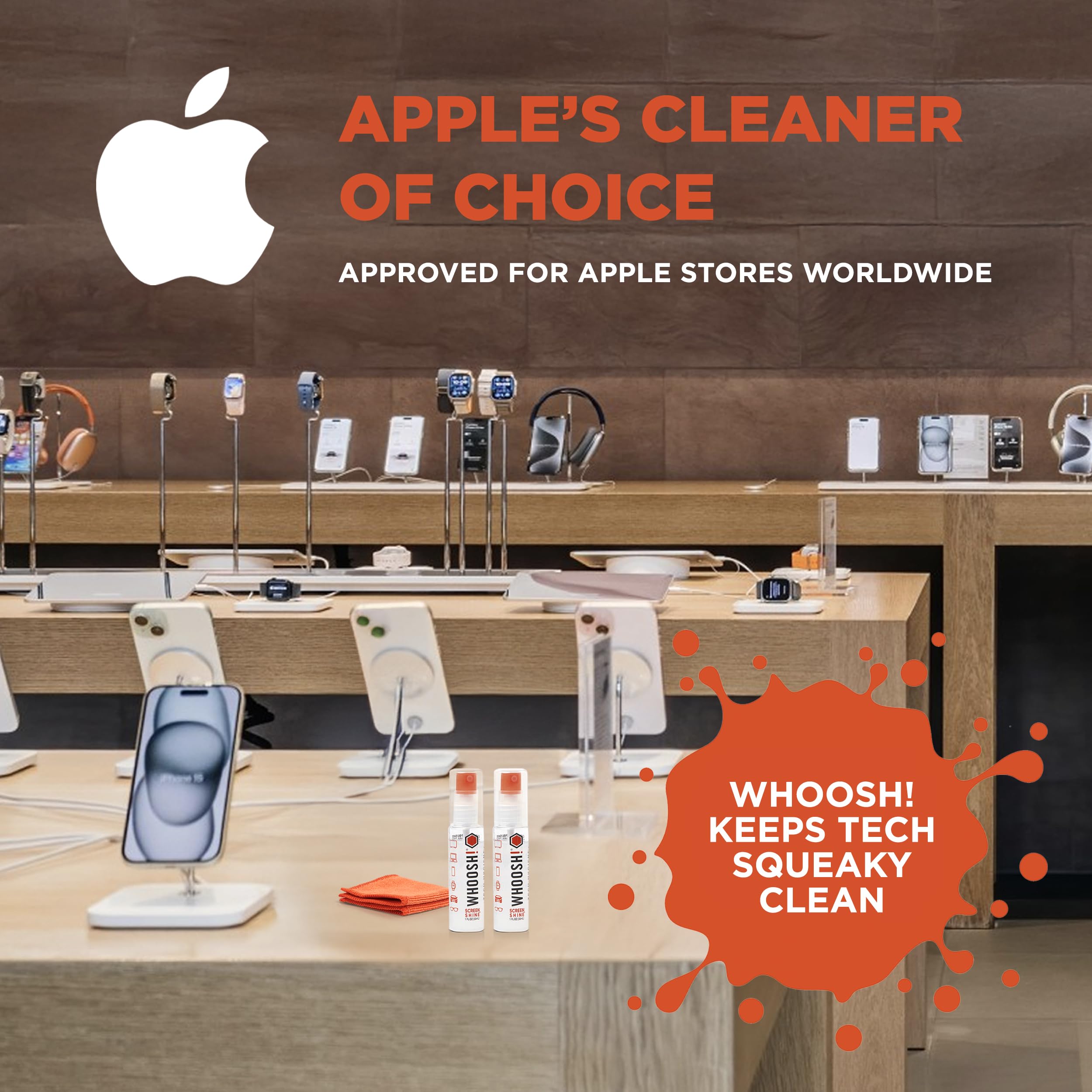 WHOOSH! Screen Shine Go 2-Pack – Two 1 fl oz Refillable Touchscreen Cleaners with Microfiber Cloths for Car, iPad, Laptop and Eyeglasses – Powerful Streak-Free Cleaning – Pocket-Sized, TSA-Approved