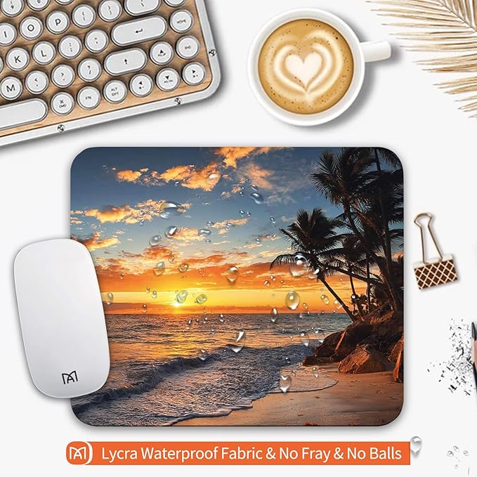 Square Mouse Pad Beach Sunset, Personalized Premium-Textured Custom Mouse Mat Design, Washable Mousepad Cloth, Non-Slip Rubber Base Computer Mouse Pads for Wireless Mouse
