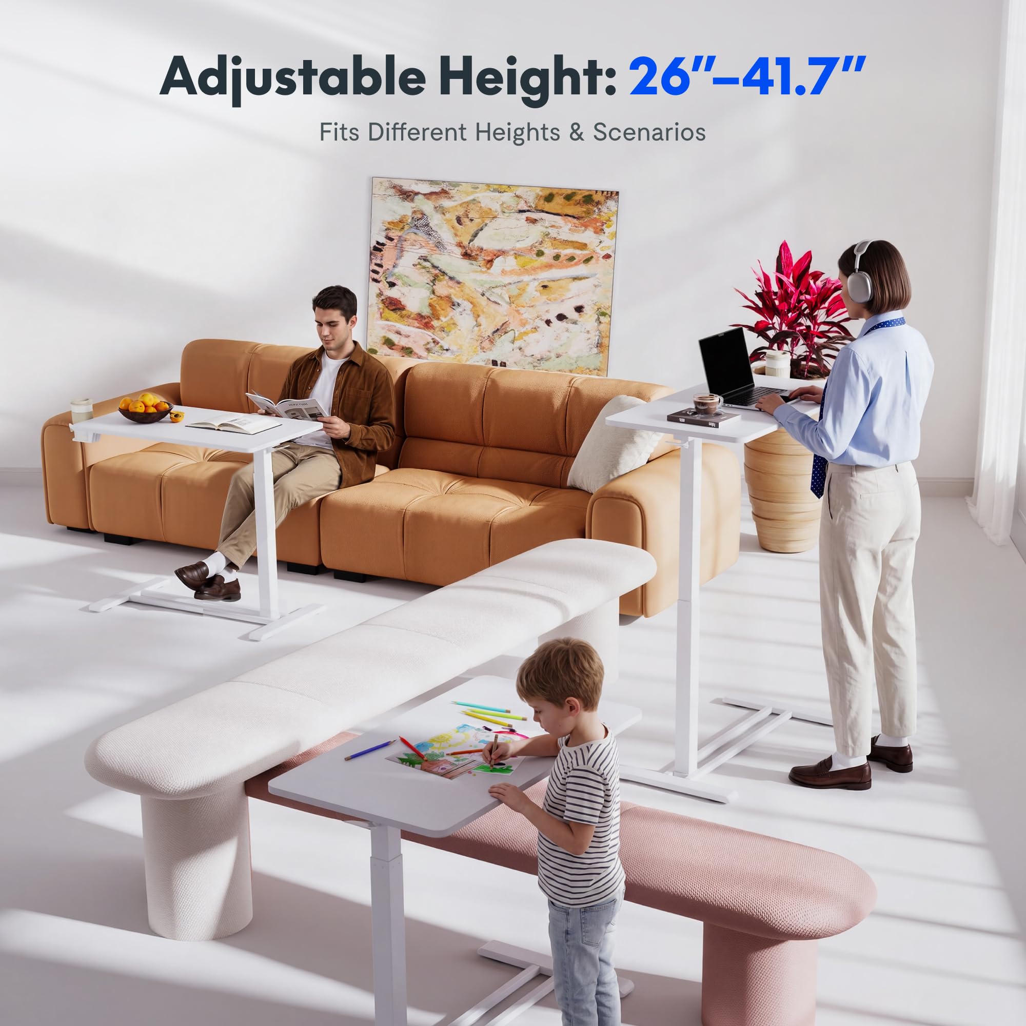 FLEXISPOT H7 28" Pneumatic Height-Adjustable Overbed Table with Wheels