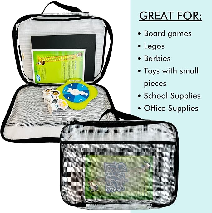 4PC Large Mesh Storage Bag for Board Games, Puzzles, Toys, Supplies, Zippered Bags for Organization Compatible with Legos and Doll Storage (4pc Mesh Bags)