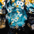 ORIFANTOU DND Dice Blue Liquid Core Dice Set with Metal Box, Handmade Sharp Edge D and D Polyhedral Dice for use with RPG D&D Role Playing Game