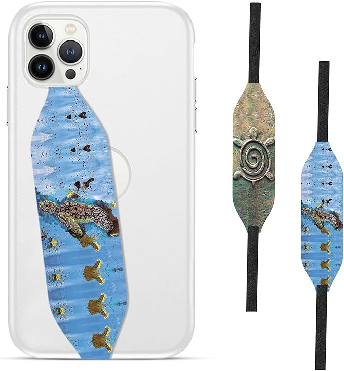 Phone Grip Strap - Pack of 2 Reversible Finger Holder for Phone Back, Customizable Anti-Slip Design, Wireless Charging Compatible Detachable Holder for iPhone - Tortuga
