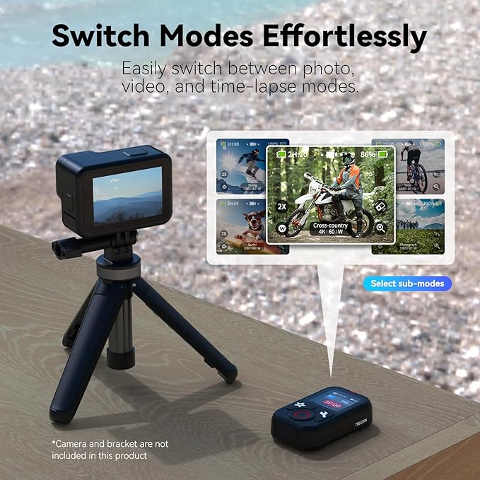 TELESIN T13 Waterproof Wireless Remote Control for GoPro | Color LCD Dispaly, Smart Controller with Wrist Strap Compatible with Go Pro 13 12 11 10 9 8 Black Max Mini Action Camera Accessories