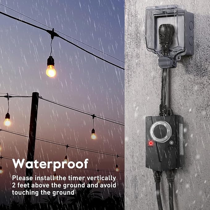Outdoor Mechanical Light Timer Waterproof, Dusk to Dawn Plug in Timer Switch, Heavy Duty Countdown Electrical Outlets Timers for Halloween Christmas Holiday Lights Decor, 1/2 HP, UL Listed, 2PCS