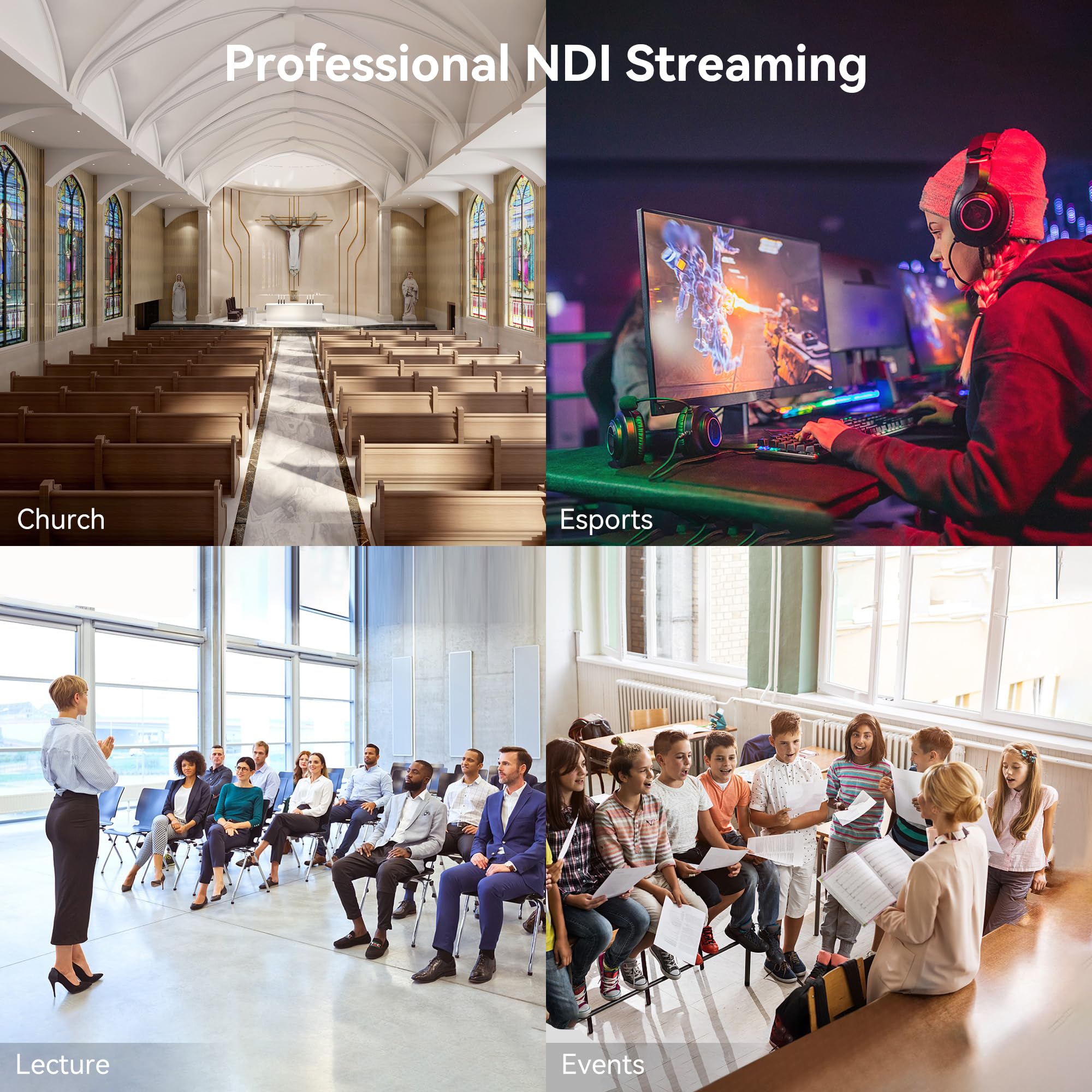TONGVEO 4K NDI PTZ Camera AI Auto-Tracking 20X Optical Zoom HDMI IP Live Streaming SDI USB3.0 PoE LAN Supports for Church Worship Event Video Conference YouTube OBS vMix Zoom Teams and More