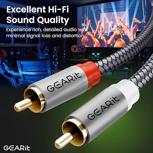GEARit RCA Cable (6.6FT) 2RCA Male to 2RCA Male Stereo Audio Cables Shielded Braided RCA Stereo Cable for Home Theater, HDTV, Amplifiers, Hi-Fi Systems, Car Audio, Speakers, 6.6 Feet
