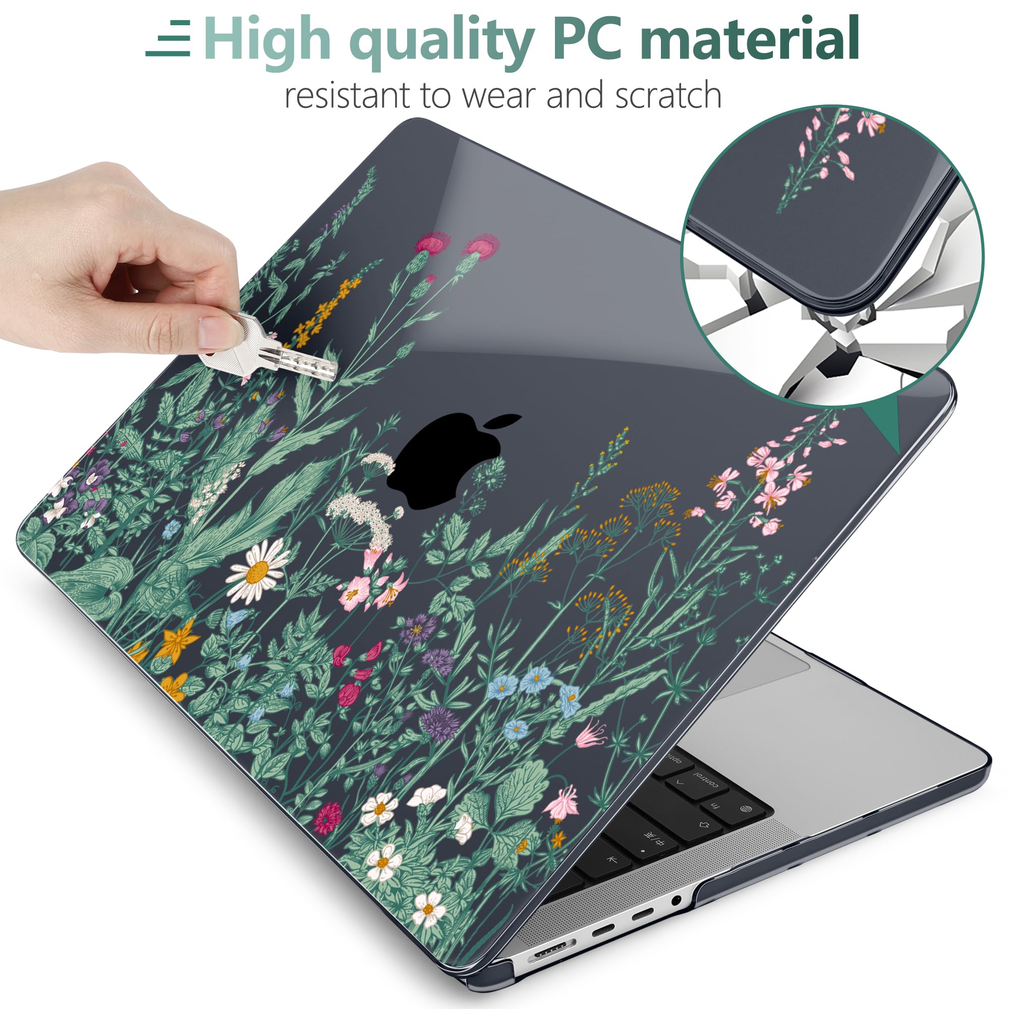 DONGKE Compatible with MacBook Pro 16 Inch Case (2026-2021 Release, M5 M4 M3 M2 M1 Pro/Max Chip), Plastic Hard Shell Cover with Keyboard Cover & Screen Protector for MacBook Pro 16", Garden Florals