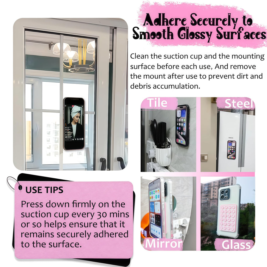 Anteel Silicone Suction Phone Case Mount, Non Slip Sticky Phone Grip for Cellphone, Silicon Adhesive Suction Cup Phone Mount, Strong Grip Holder for Selfies and Videos (Light Pink)