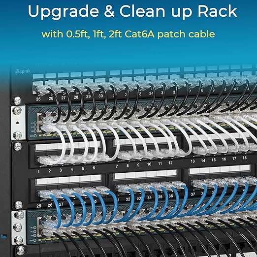 Rapink Patch Cables Cat6/ Cat6a 1ft (24 Pack) Slim, Cat6a Ethernet Patch Cable 10G Support, Snagless Cat 6 Patch Cable for Patch Panel to Switch, Flexiable Cat6 Ethernet Cable Yellow
