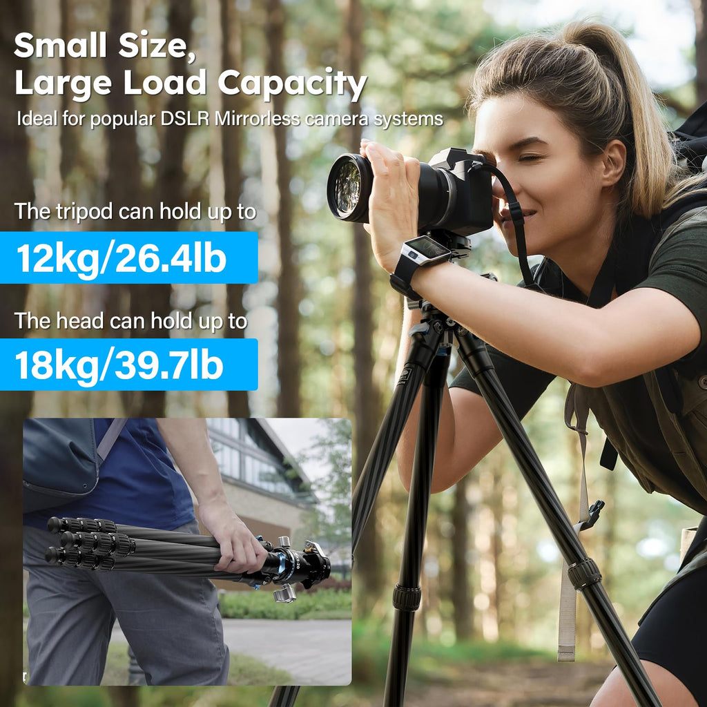 SIRUI 50.2" Carbon Fiber Travel Tripod, Compact Professional Camera Trippod with Low Profile Ball Head, Quick Release System, Load Up to 26.5lbs/12kg, AM-254+KS-20