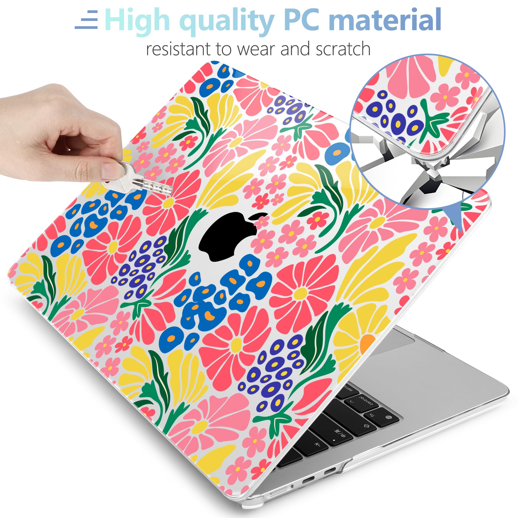 MEEgoodo for M5/M4/M3/M2 MacBook Air 15 inch Case 2026 2025 2024 2023, Case Fit Model (A3448/A3241/A3114/A2941) for MacBook Air 15.3 inch, Groovy Flower