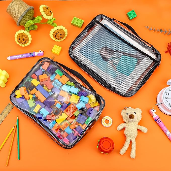 8 Packs Toy Storage Bags with Zipper, Clear PVC Organizing Bags, Reusable Toy Storage Organizer with Portable Handle, Travel Waterproof Organizer Bags for Building Blocks, Puzzle, Toys and Books
