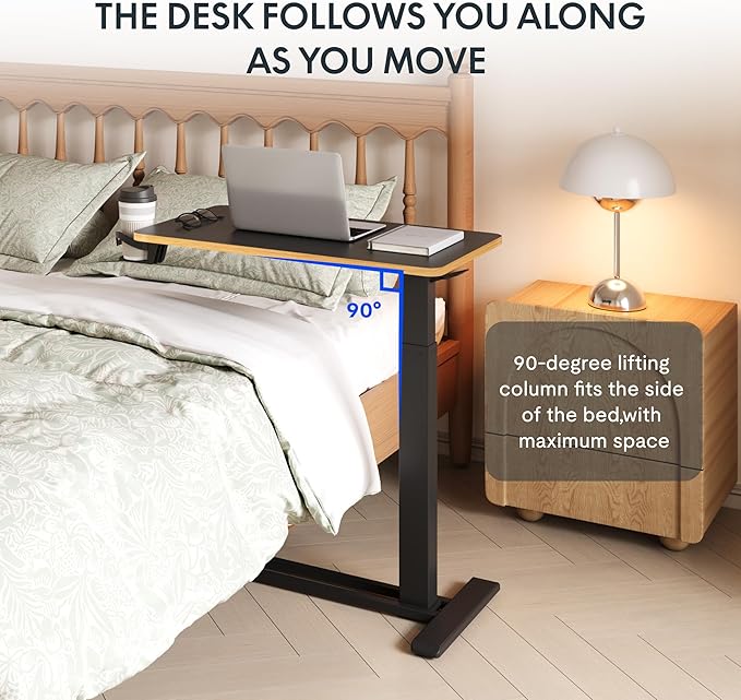 FLEXISPOT Mobile Standing Desk with Wheels Pneumatic Laptop Desk Rolling Computer Cart Movable Height Adjustable Small Sit Stand Desk Computer Workstations Home Use（31.5" W x 17.7" D, Black+Maple