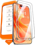 TORRAS 12 FT Military-Grade Shatterproof for iPhone 15 Pro Max Screen Protector [9H+ Aerospace Tempered Glass＆ One-Step Installation] Full Coverage Fit Bubble Free Top-Notch Protection, 2 Pack