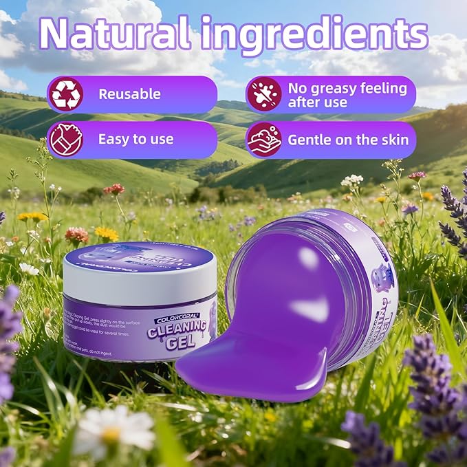 Car Cleaning Gel Reusable 2Pack - Lavender Scent Dust Cleaning Putty Keyboard Slime for Car Interior Air Vent Cleaner, Auto Detailing Tools Accessories, Dust Remover Gifts for Men Women,200g,Purple