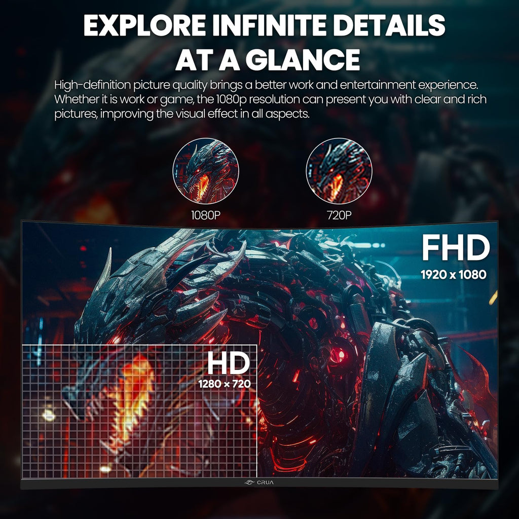 CRUA 32" FHD 200Hz Curved Gaming Monitor, 1800R, AMD FreeSync, Black