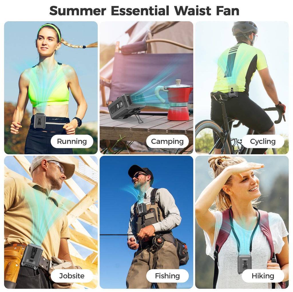 Portable Mini Waist Fan - Rechargeable Clip on Belt Wearable Body Fan, Max 25H Cooling, 3 Speeds 16000RPM Turbo Hands-Free Under-Shirt Neck Fan for Outdoor Jobsite Camping Traveling