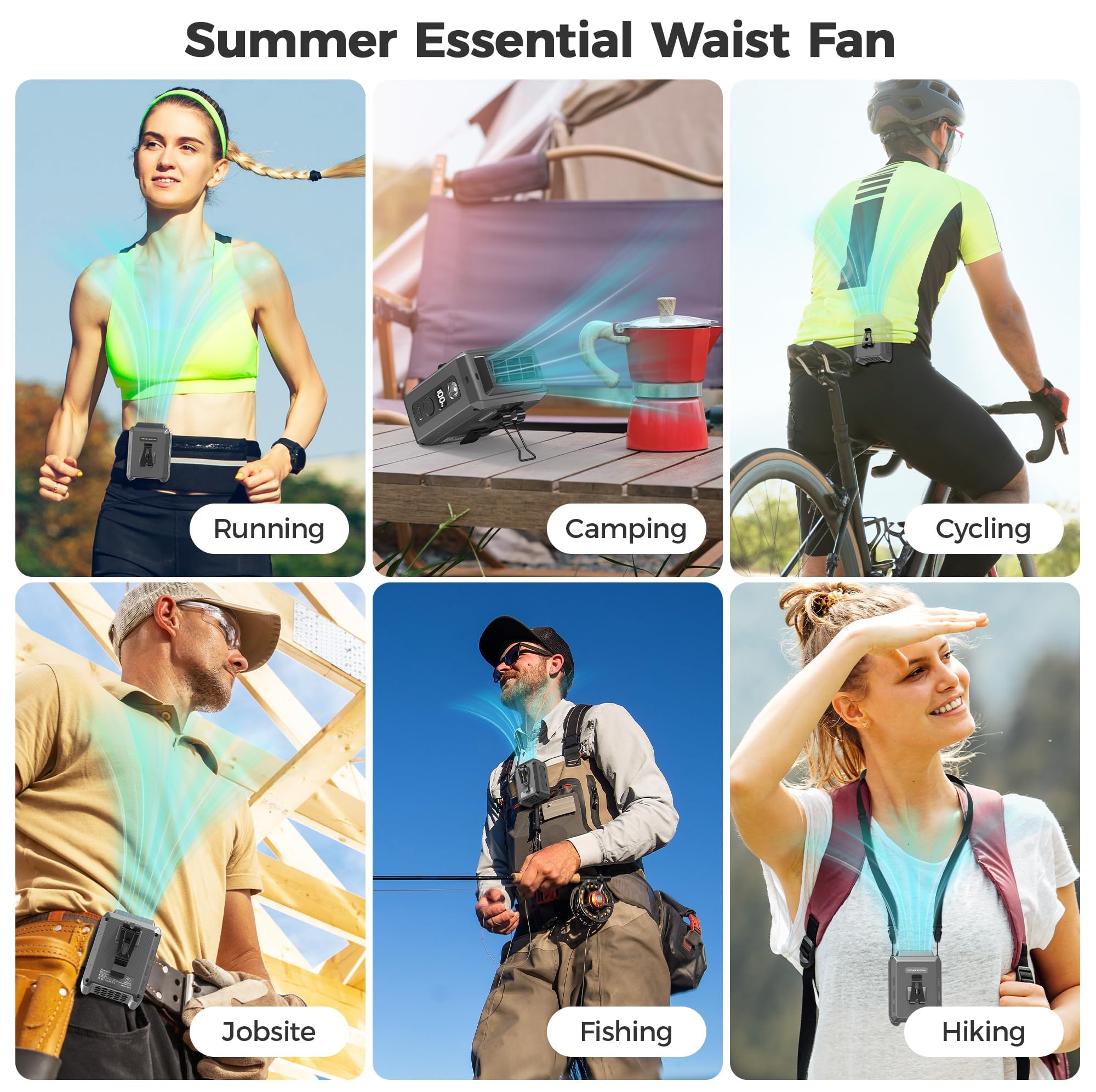 Portable Mini Waist Fan - Rechargeable Clip on Belt Wearable Body Fan, Max 25H Cooling, 3 Speeds 16000RPM Turbo Hands-Free Under-Shirt Neck Fan for Outdoor Jobsite Camping Traveling