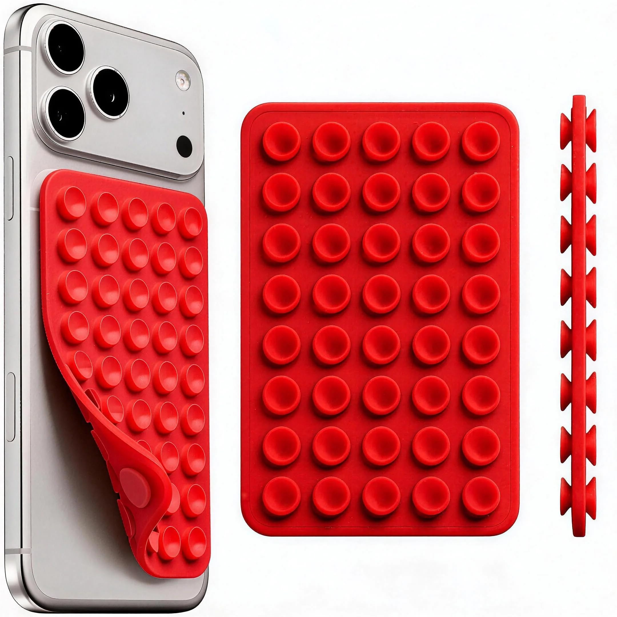Suction Phone Mount Double Sided Octo Buddy for MagSafe Case, Silicone Sticky Grip Secure Holder for iPhone, Hands-Free Taking Photo/Recording Video/Live Streaming for Instagram Influencer（red）
