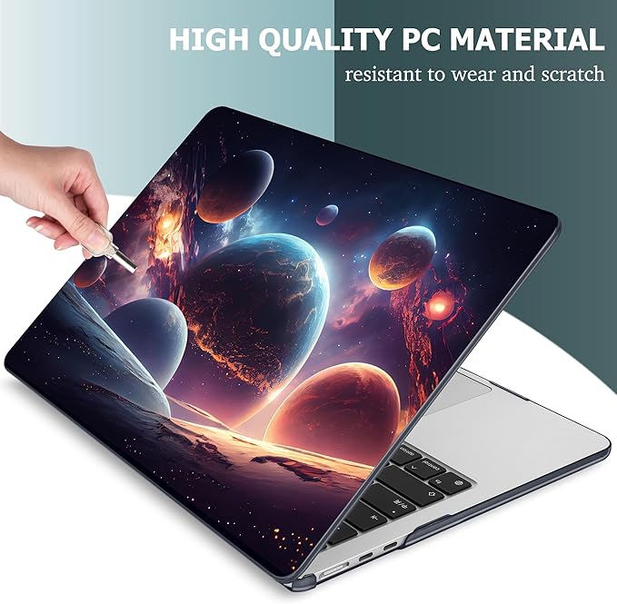 Mektron for 2025 M4 MacBook Air 13.6 Inch A3240 Case Fits 2023 A2681 M2 2024 A3113 M3 Chip with Liquid Retina Display Touch ID, Printed Plastic Hard Shell Cover for MacBook Air 13.6", Planets
