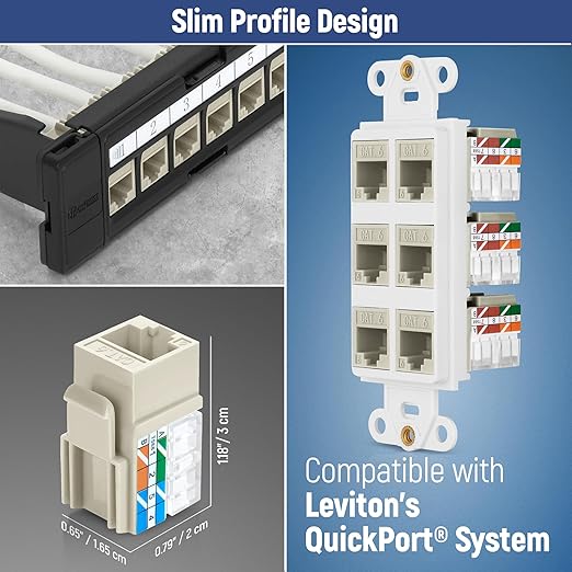 Everest 90° Angled RJ45 Cat6 Keystone Jacks 50-Pack in Light Almond | Slim Profile Female RJ45 Connectors | Cat 6 Keystone Jack | Compatible with 90° Angled Speed Termination Tool - easyJACK