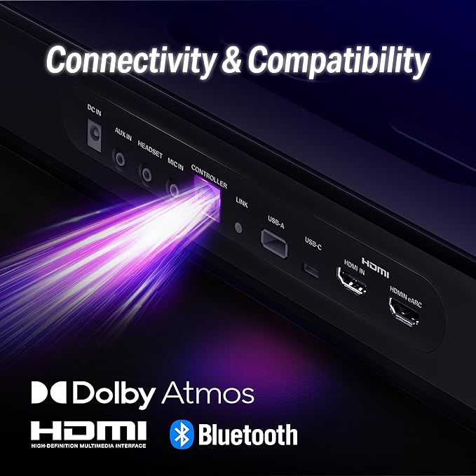 OXS Thunder Pro Gaming Soundbar with 5.1.2 Dolby Atmos Surround Sound System, Built-in Woofer, Bluetooth Multi-Connection, 3 Pro Gamer Modes, Sleek Toggle Design, for Pcs and Gaming Consoles