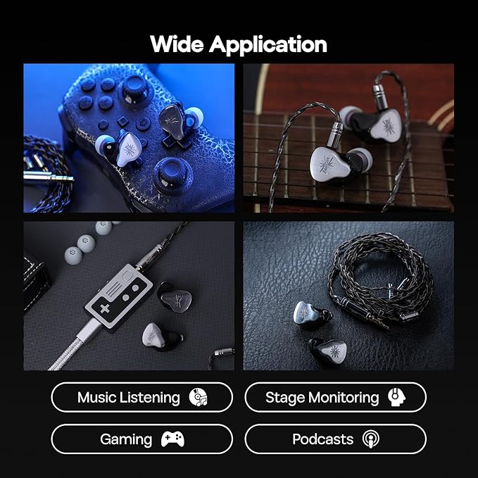Linsoul Kiwi Ears KE4 in Ear Monitor, 2DD+2BA Hybrid Earphone, Gaming Earbuds, HiFi Wired IEM, with Detachable IEM Cable for Musician Audiophile (Silver)