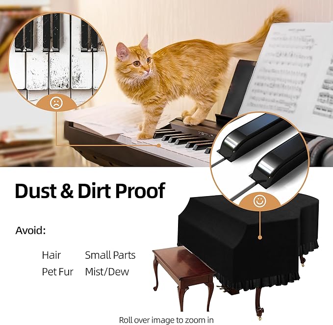 Grand Piano Keyboard Dust Cover, Music Stretchy Dirt Proof Keyboard Cover With Durable Elastic & Cord Lock Must Have Piano Accessories