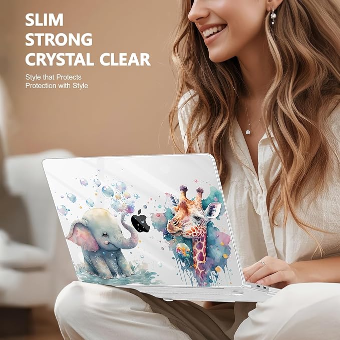 MacBook Pro 16 inch A2141 Case 2019 2020, Plastic Hard Shell Cover with Keyboard Cover & Screen Protector, Elephant & Giraffe