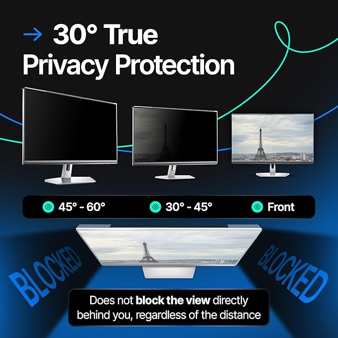 Universal 23"-24" - 23", 23.6", 23.8", 24" - 16:9/16:10 Aspect Ratio - 2 Pack - Computer Privacy Screen Filter for Widescreen Computer Monitors - 21.2"x13.4" = 541x342mm - Monitor Frame Hanging Type