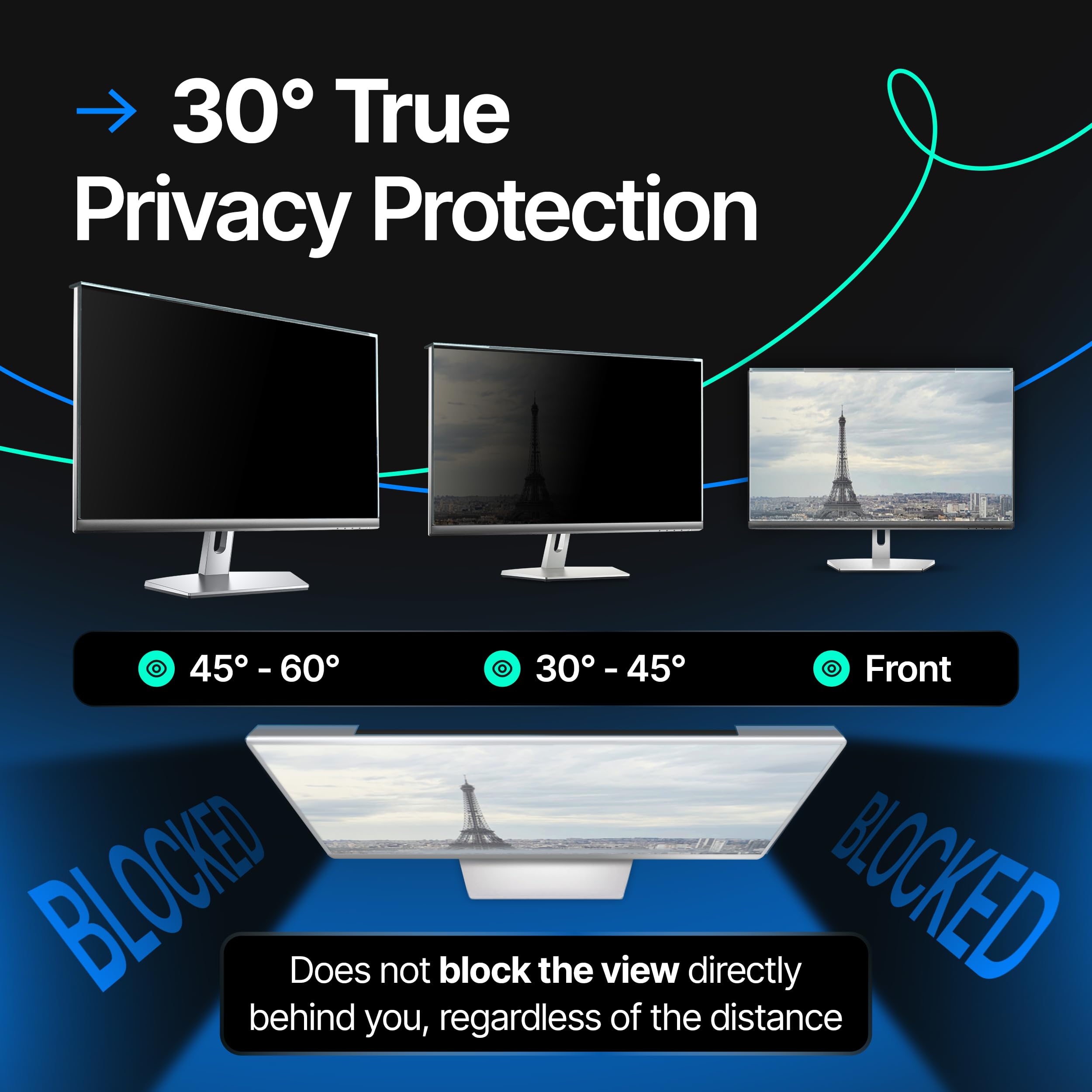 Acrylic 23 Inch Computer Privacy Screen Filter for Widescreen Computer Monitors - 20.6" x 12" (524 x 306mm) - Monitor Frame Hanging Type