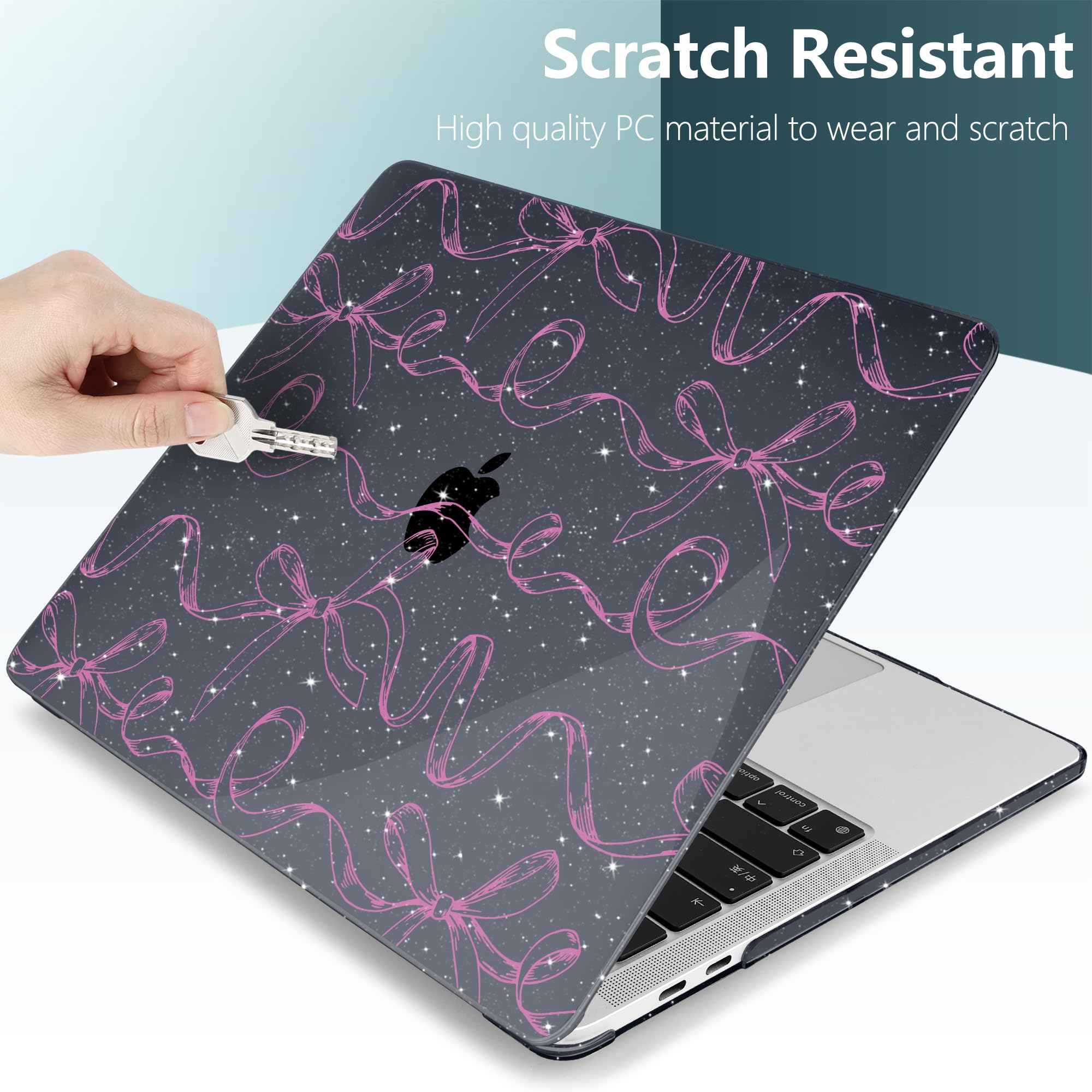 TWOLSKOO Compatible with MacBook Pro 13 inch Case 2023-2016 A2338 M2/M1 A2251 A2289 A2159 A1989 A1706, Plastic Hard Shell Cover & Keyboard Skin & Screen Protector, Sparkly Bows