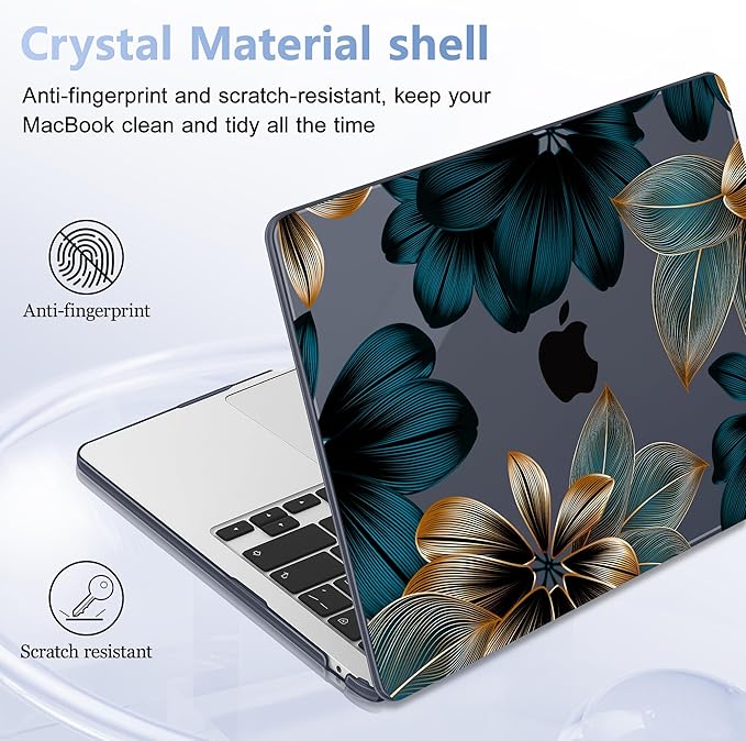 Case for MacBook Air 15 Inch 2025 2024 2023 Release M4 A3241 M3 A3114 M2 A2941, Hard Shell with Screen Protector & Keyboard Cover, Compatible with Touch ID - Leaves