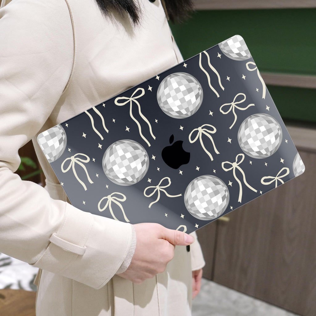 MEEgoodo for MacBook Air 13 inch Case 2021 2020 2019 2018 Released A2337 M1 A2179 A1932 with Touch ID, Plastic Hard Shell & Keyboard Cover Compatible with MacBook Air Case 13.3,Silver Disco Balls&Bows